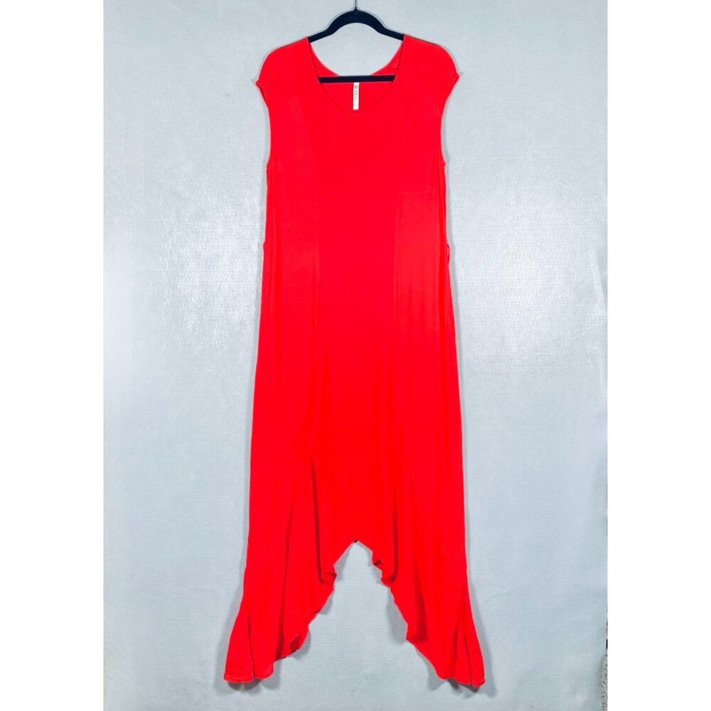 XCVI Dress Womens L Orange Rayon Pullover Maxi Sharkbite Belted